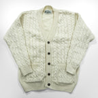 Vintage Aran Crafts Ireland Wool Cable Knit Fisherman Cardigan L Ivory Made in Ireland