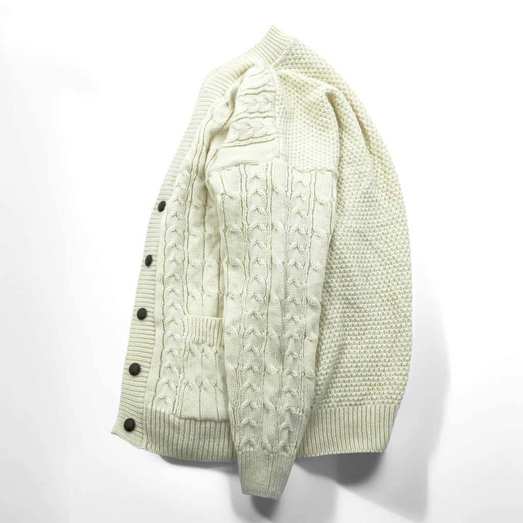 Vintage Aran Crafts Ireland Wool Cable Knit Fisherman Cardigan L Ivory Made in Ireland