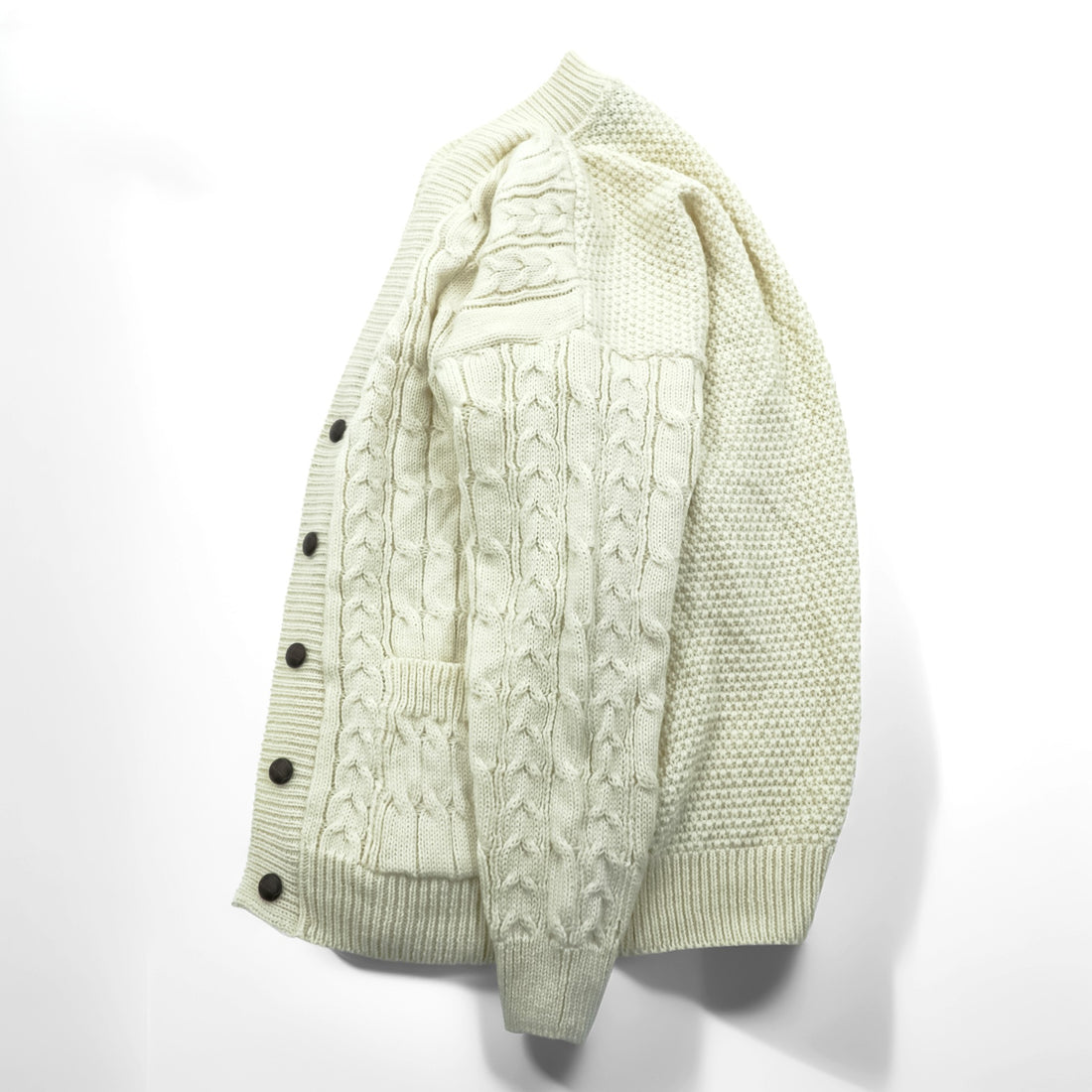 Vintage Aran Crafts Ireland Wool Cable Knit Fisherman Cardigan L Ivory Made in Ireland