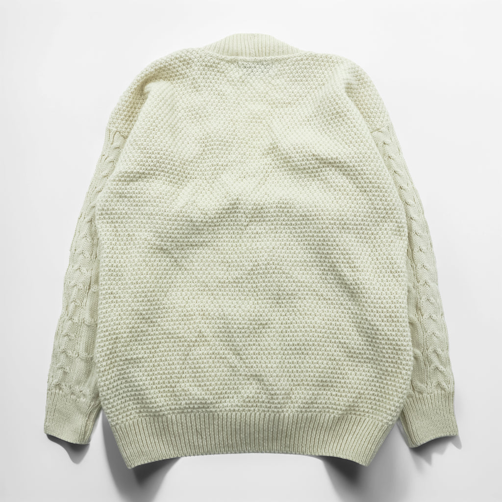 Vintage Aran Crafts Ireland Wool Cable Knit Fisherman Cardigan L Ivory Made in Ireland
