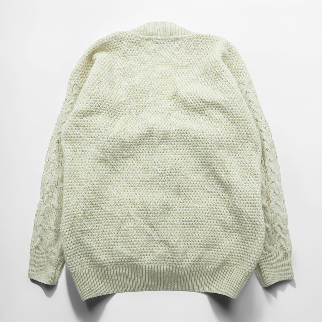 Vintage Aran Crafts Ireland Wool Cable Knit Fisherman Cardigan L Ivory Made in Ireland