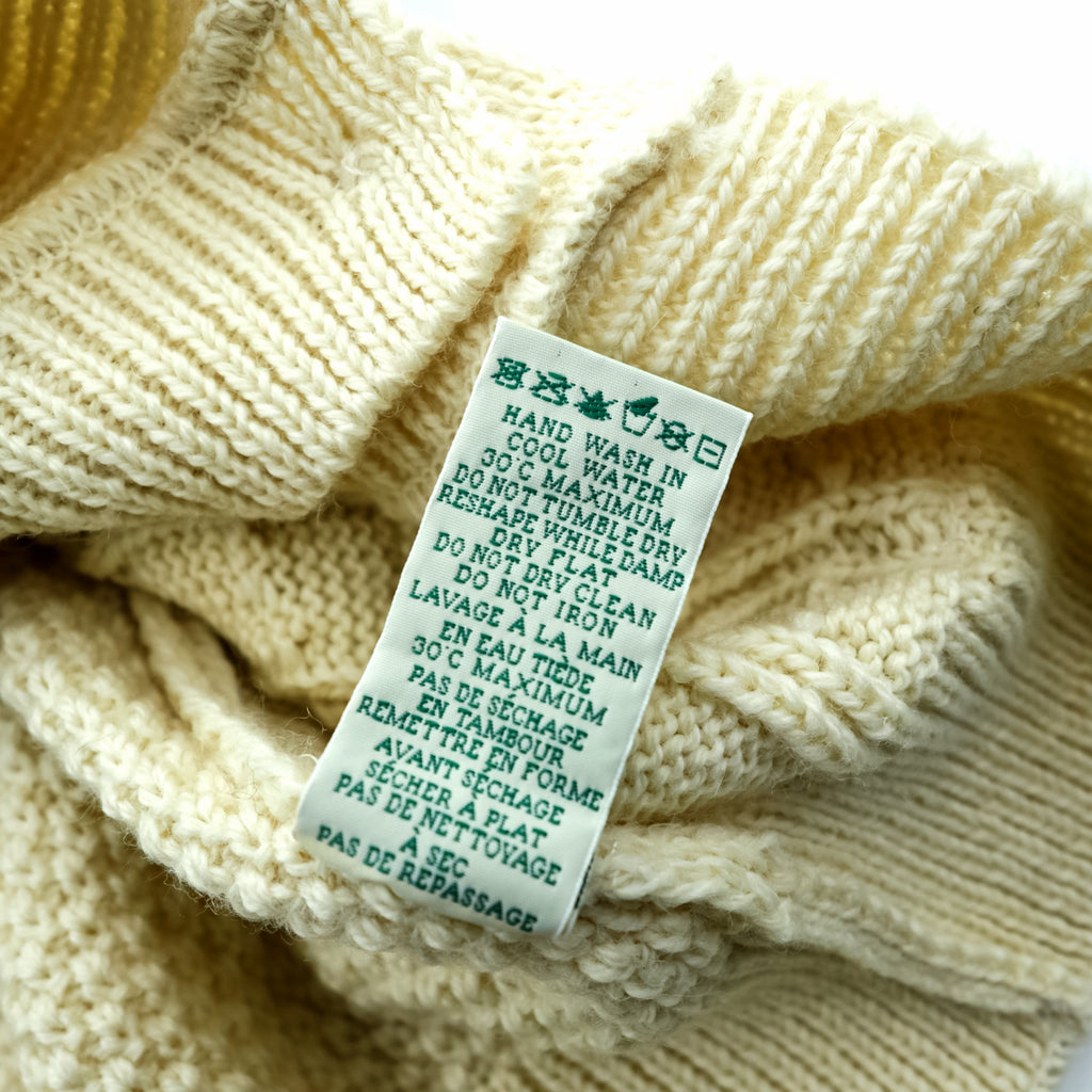 Vintage Aran Crafts Ireland Wool Cable Knit Fisherman Cardigan L Ivory Made in Ireland