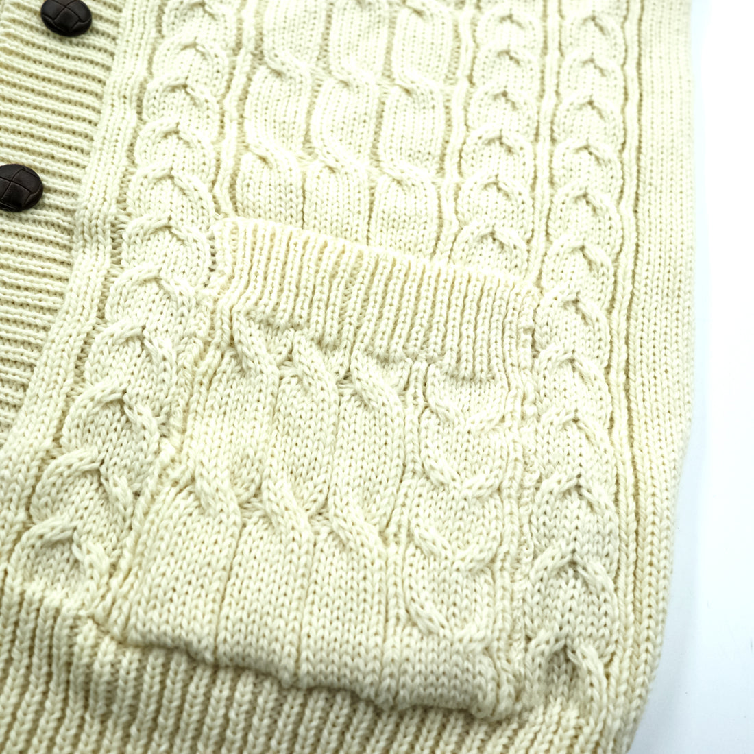 Vintage Aran Crafts Ireland Wool Cable Knit Fisherman Cardigan L Ivory Made in Ireland