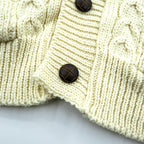 Vintage Aran Crafts Ireland Wool Cable Knit Fisherman Cardigan L Ivory Made in Ireland