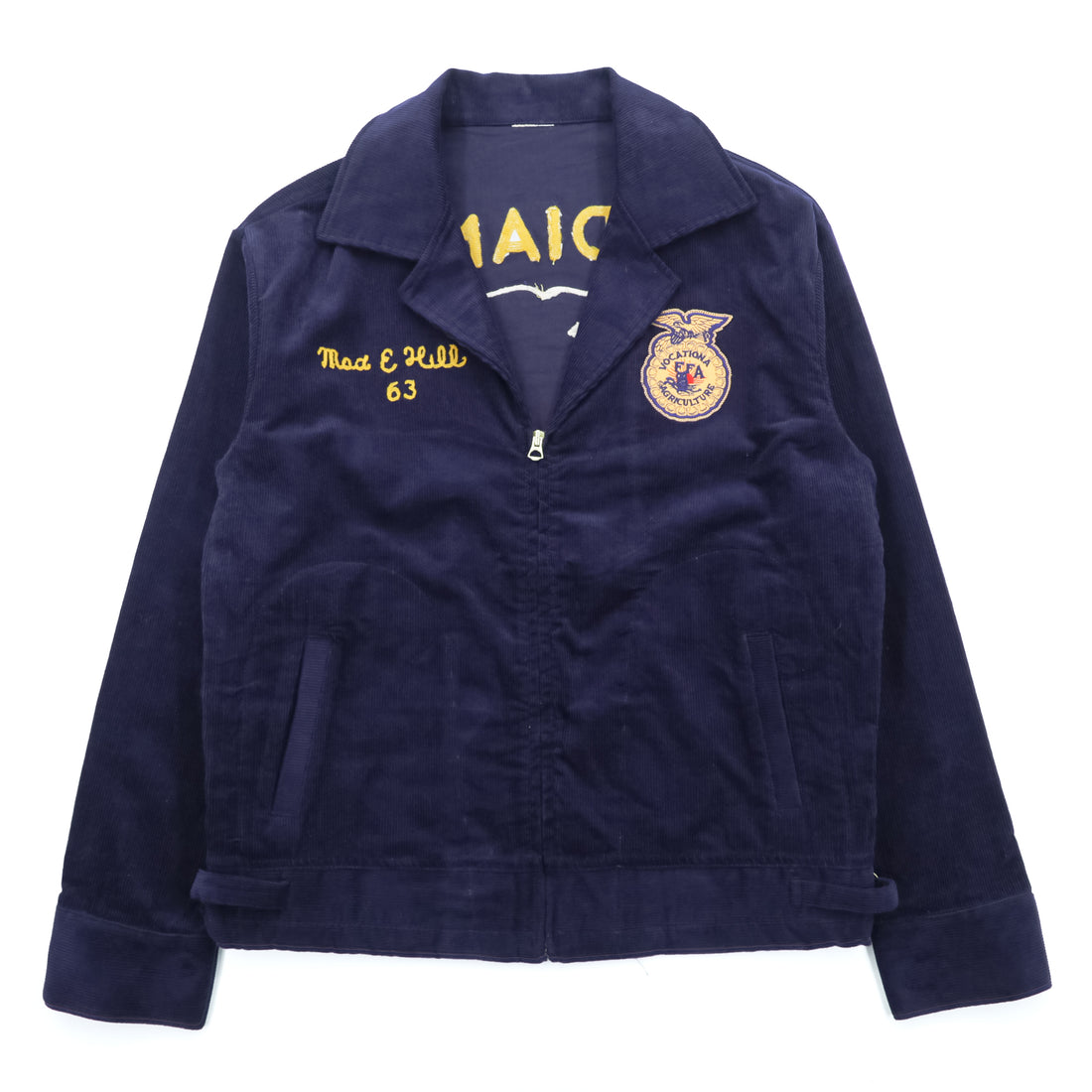 FFA Corduroy Jacket Navy Zip Work Jacket Indiana Colombia Chain Stitch