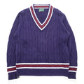 Vintage Lord Jeff Tilden Sweater V-Neck XL Purple Cotton Made in USA Cable Knit