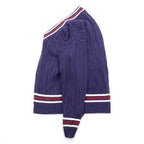 Vintage Lord Jeff Tilden Sweater V-Neck XL Purple Cotton Made in USA Cable Knit