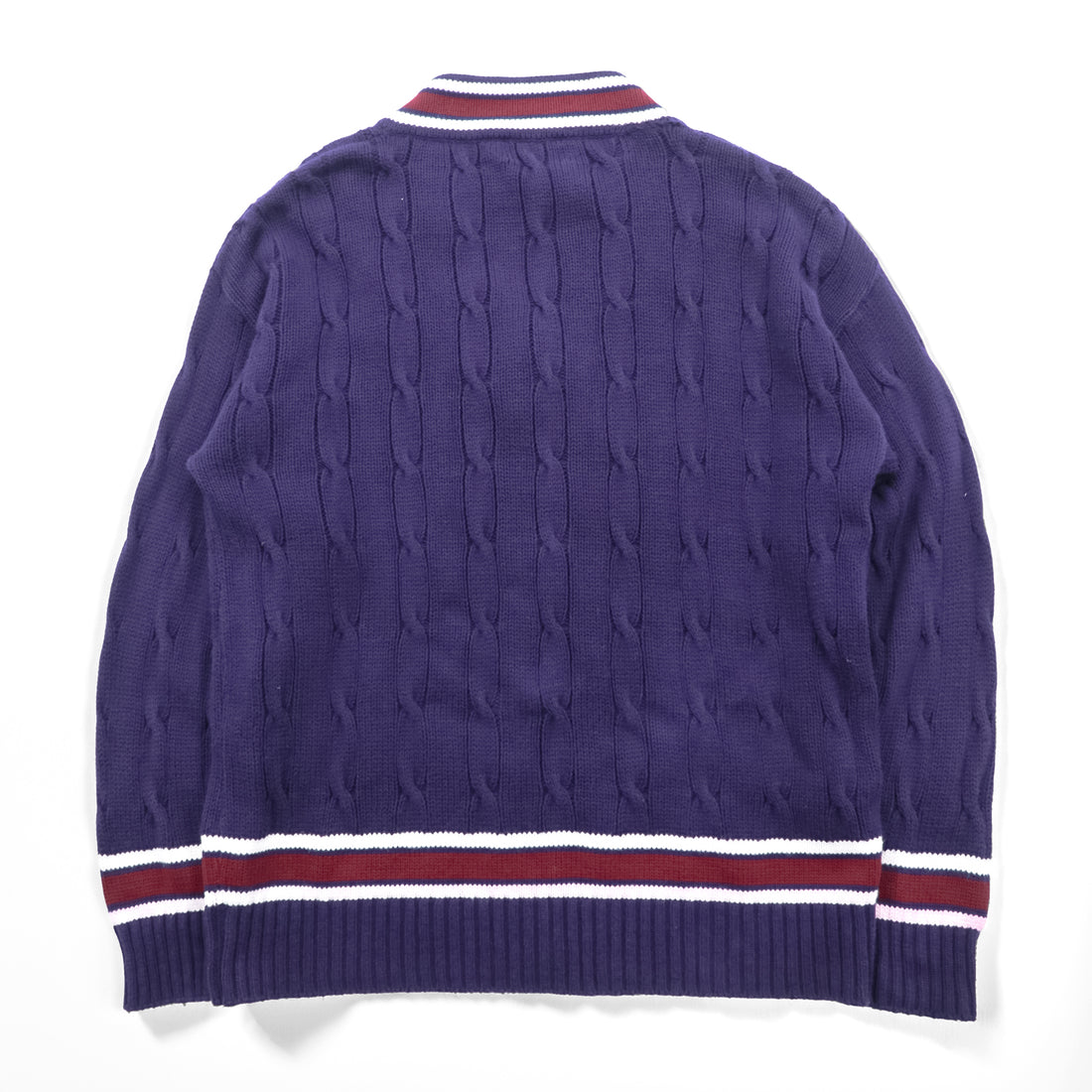 Vintage Lord Jeff Tilden Sweater V-Neck XL Purple Cotton Made in USA Cable Knit