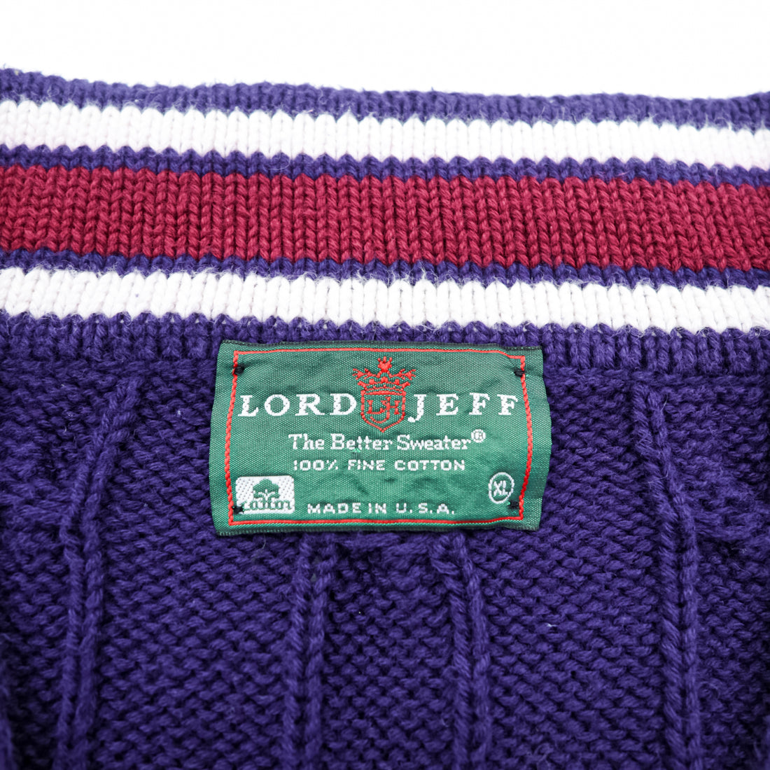 Vintage Lord Jeff Tilden Sweater V-Neck XL Purple Cotton Made in USA Cable Knit