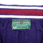 Vintage Lord Jeff Tilden Sweater V-Neck XL Purple Cotton Made in USA Cable Knit