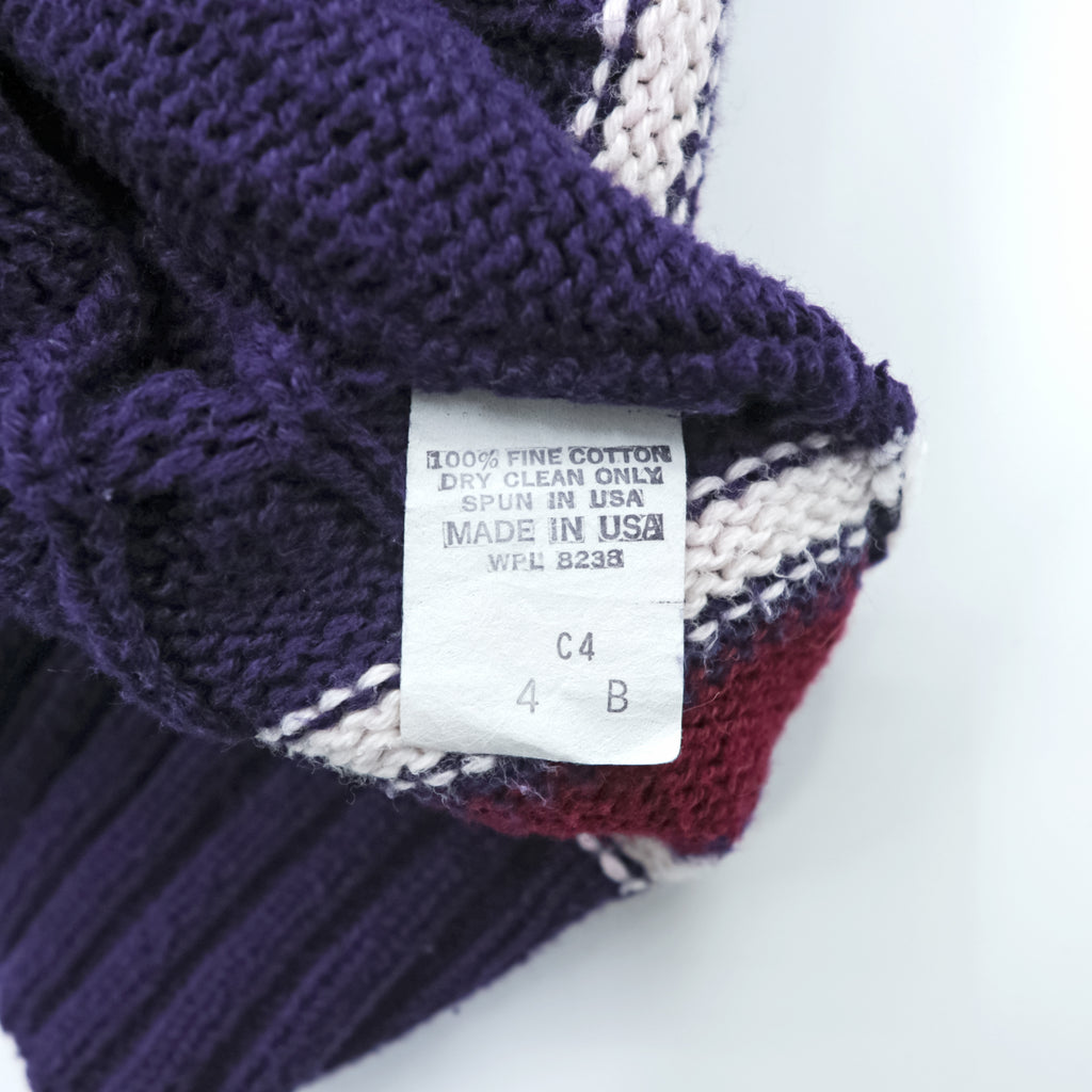 Vintage Lord Jeff Tilden Sweater V-Neck XL Purple Cotton Made in USA Cable Knit