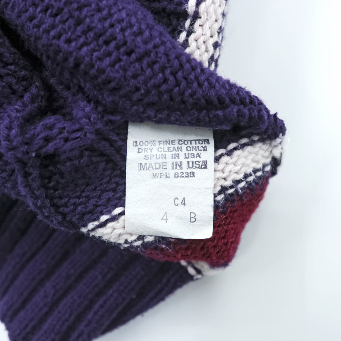 Vintage Lord Jeff Tilden Sweater V-Neck XL Purple Cotton Made in USA Cable Knit