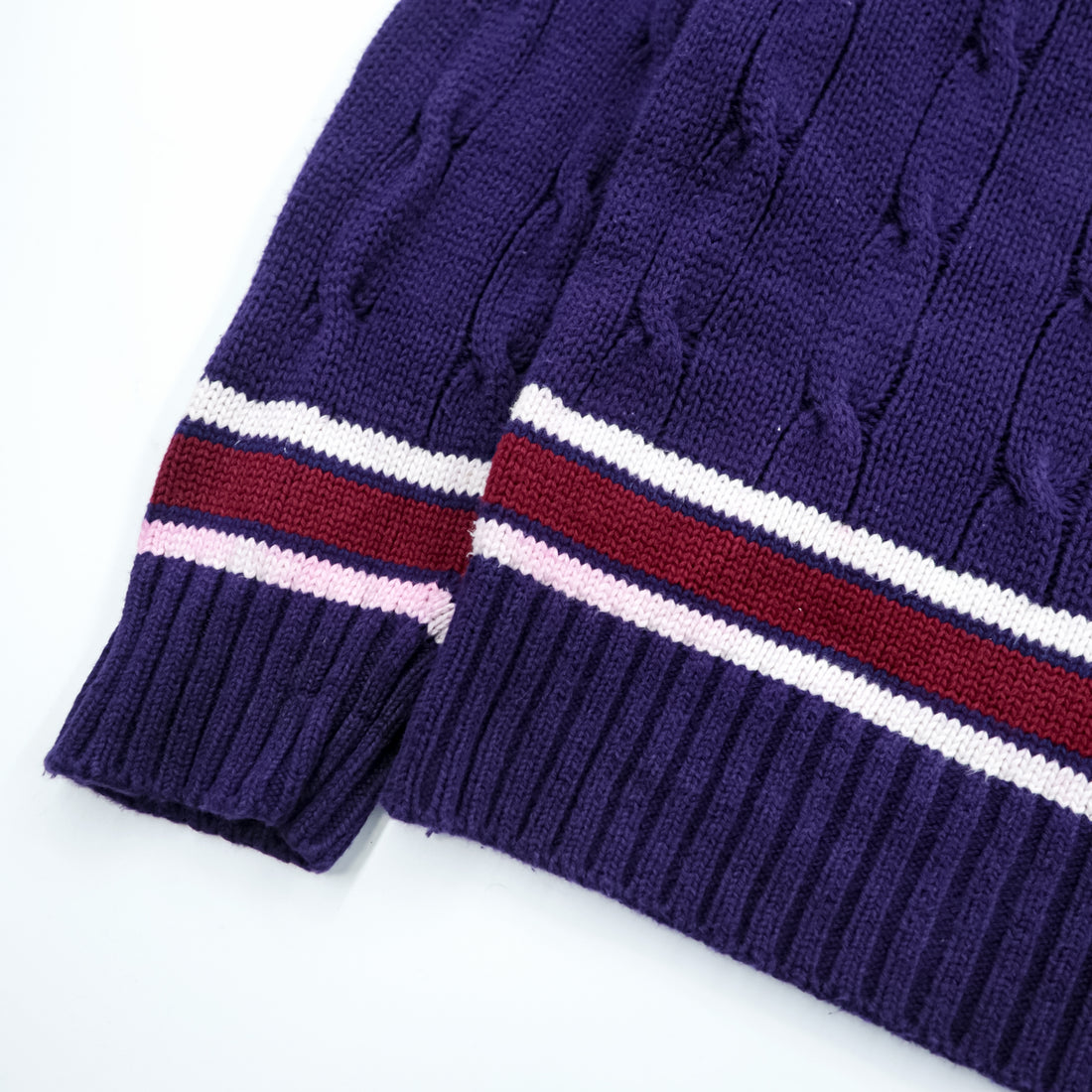 Vintage Lord Jeff Tilden Sweater V-Neck XL Purple Cotton Made in USA Cable Knit