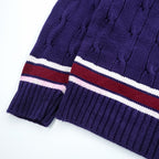 Vintage Lord Jeff Tilden Sweater V-Neck XL Purple Cotton Made in USA Cable Knit