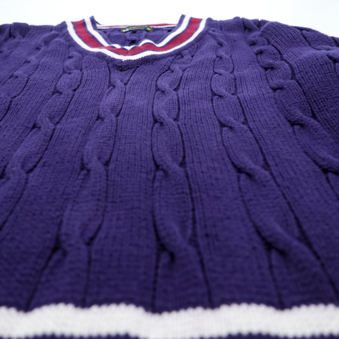 Vintage Lord Jeff Tilden Sweater V-Neck XL Purple Cotton Made in USA Cable Knit