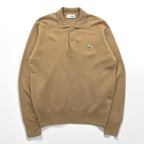 Vintage 80s Chemise Lacoste Knit Polo Sweater Camel Beige Wool French Lacoste