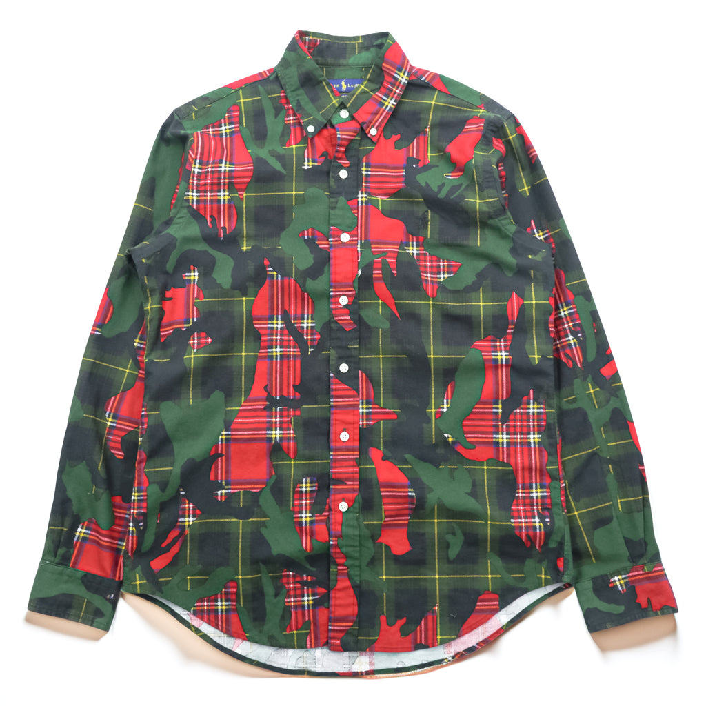 Ralph Lauren ボタンダウンシャツ S グリーン 総柄 タータンチェック カモフラ CLASSIC FIT