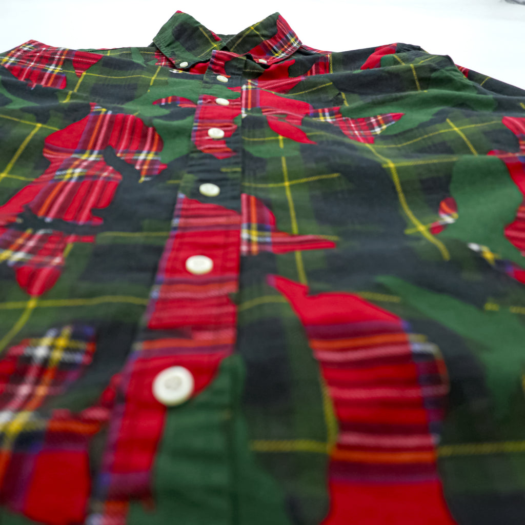 Ralph Lauren ボタンダウンシャツ S グリーン 総柄 タータンチェック カモフラ CLASSIC FIT