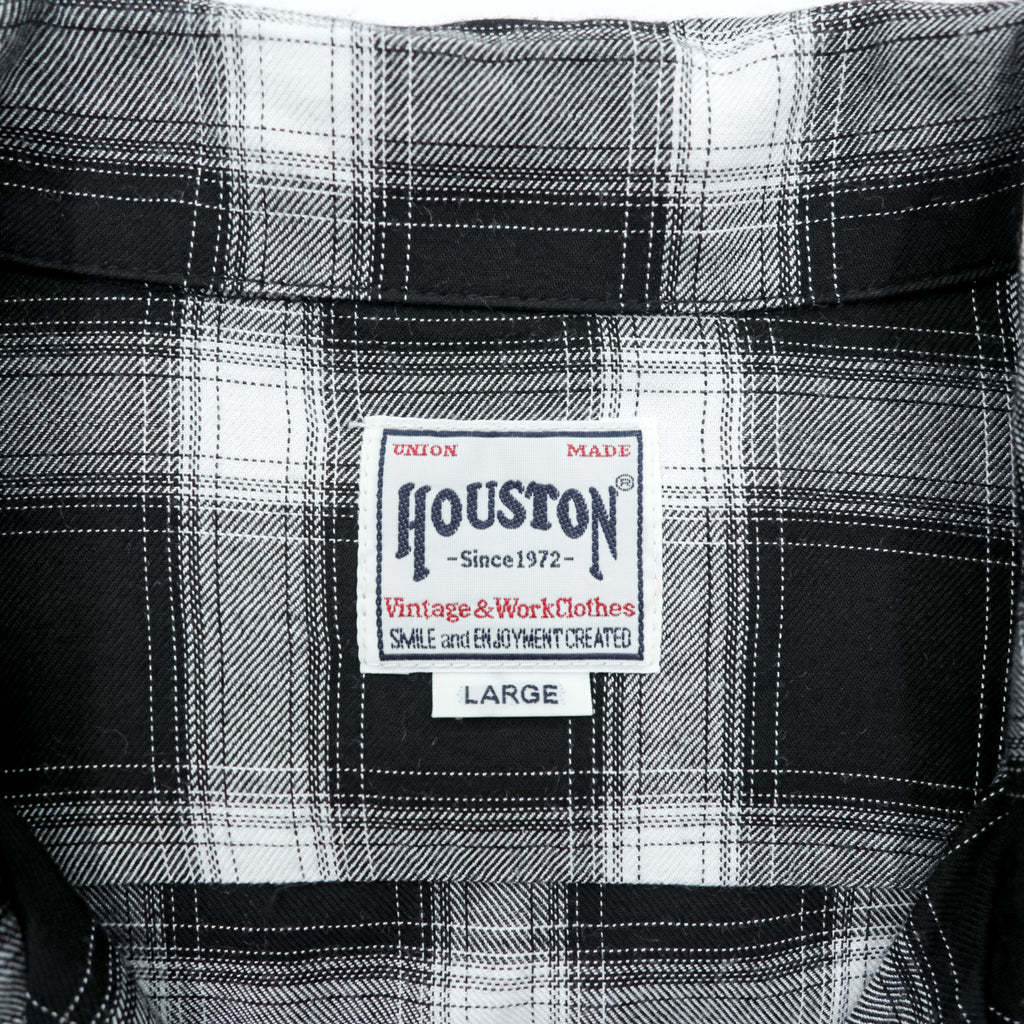 HOUSTON オンブレチェック オープンカラーシャツ L ブラック レーヨン 胸ポケット 開襟 ボックス 41005