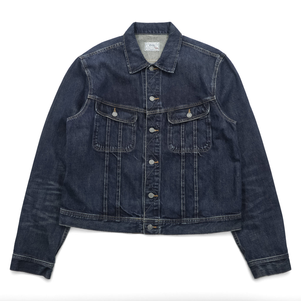 Polo Ralph Lauren Denim Jacket XL Indigo Blue Leather Patch
