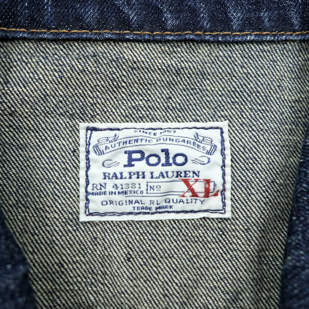 Polo Ralph Lauren Denim Jacket XL Indigo Blue Leather Patch