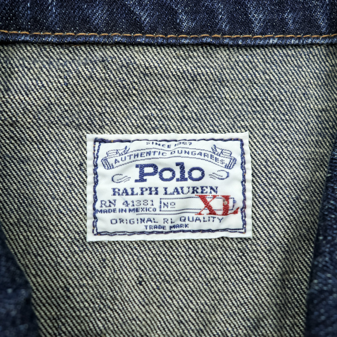 Polo Ralph Lauren Denim Jacket XL Indigo Blue Leather Patch