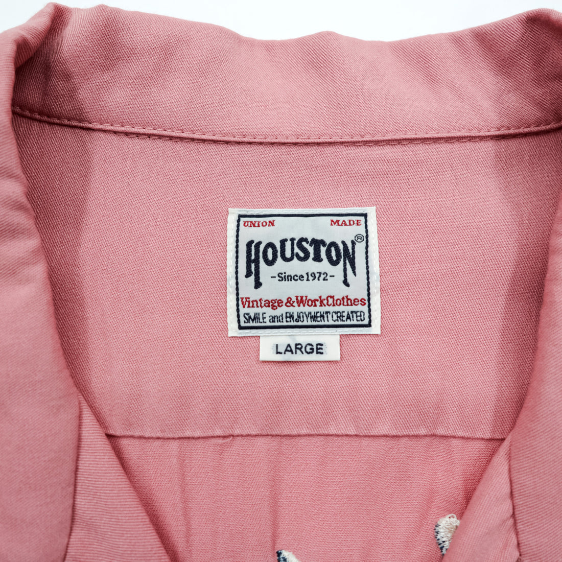 HOUSTON レーヨン 長袖シャツ スカシャツ L ピンク 龍 虎 鷲 スーベニア 刺繍 オープンカラー 開襟 40999