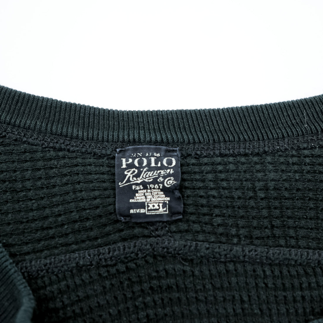 Polo Ralph Lauren リバーシブル 前V サーマル スウェット トレーナー 2XL ブラック スモールポニー刺繍