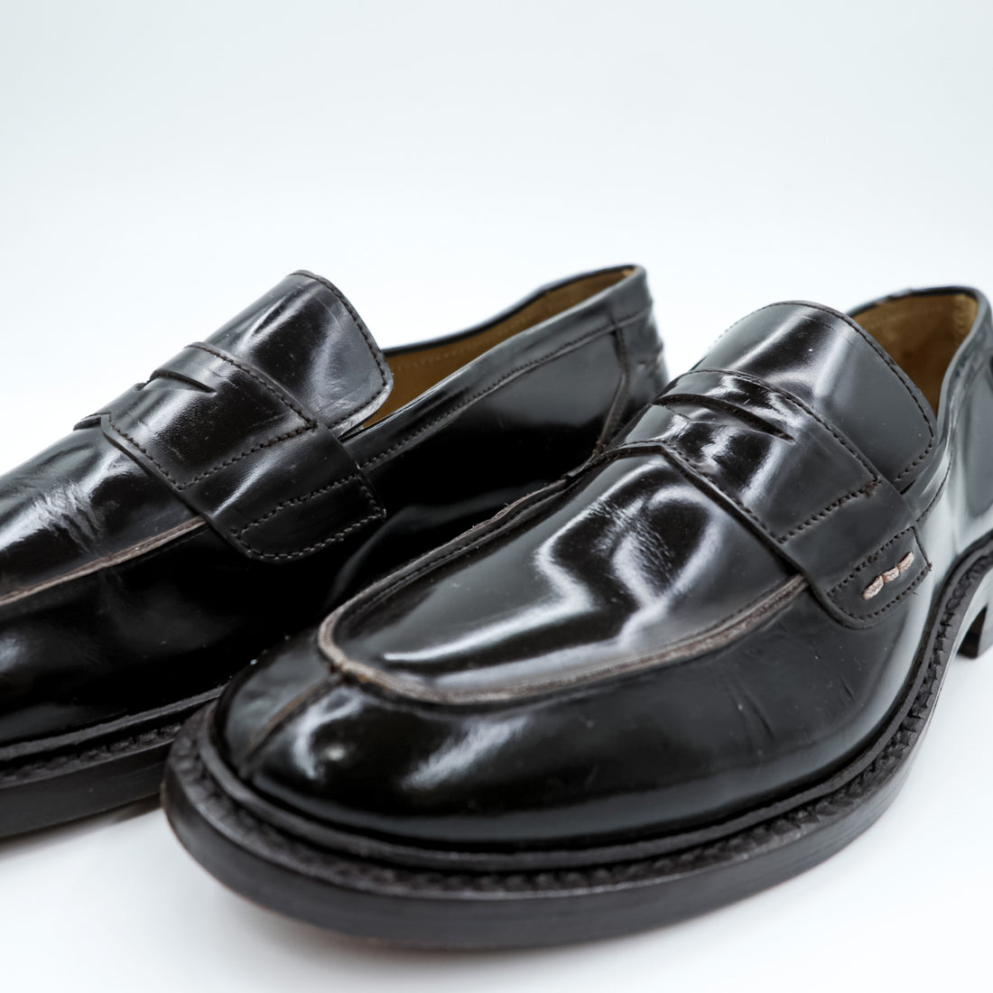 JOHN ASHFIELD Penny Loafers Black Leather Men's Size 9 Goodyear Welted Made in Italy English Style Classics