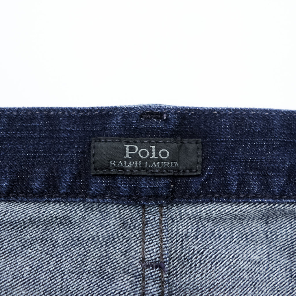 Polo Ralph Lauren THE HAMPTON RELAXED Denim Pants, Size Small, Stretch, Dark Navy with Leather Patch