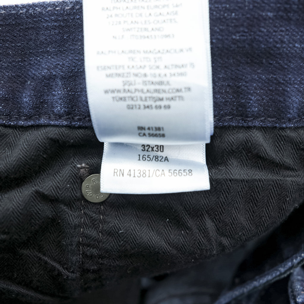 Polo Ralph Lauren THE HAMPTON RELAXED Denim Pants, Size Small, Stretch, Dark Navy with Leather Patch