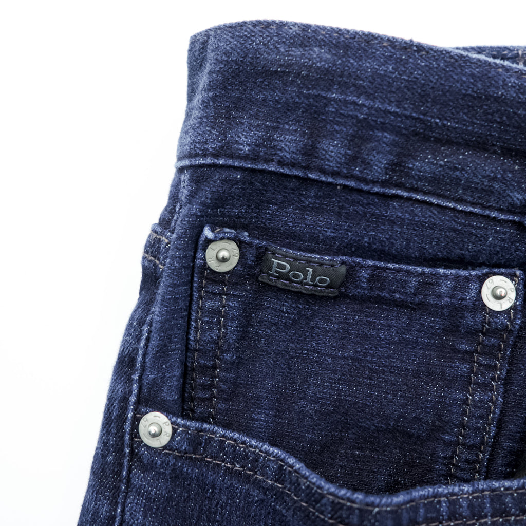Polo Ralph Lauren THE HAMPTON RELAXED Denim Pants, Size Small, Stretch, Dark Navy with Leather Patch