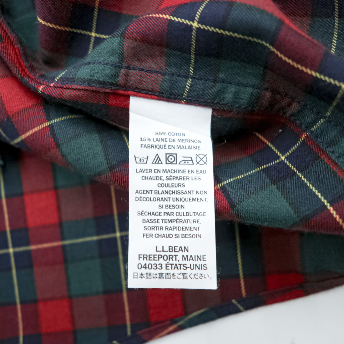 L.L.Bean Merino Wool Button-Down Shirt, Size L, Plaid, Chest Pocket, TRADITIONAL FIT, 285279, WRINKLE FREE