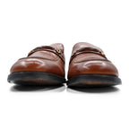 Vintage 70s FLORSHEIM Bit Loafers Brown Leather Shoes 9.5 D USA Made Shield Logo Dress Slips-ons Goodyear Welted