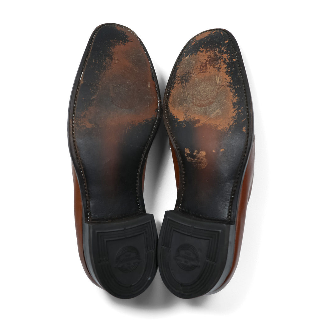 Vintage 70s FLORSHEIM Bit Loafers Brown Leather Shoes 9.5 D USA Made Shield Logo Dress Slips-ons Goodyear Welted