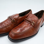 Vintage 70s FLORSHEIM Bit Loafers Brown Leather Shoes 9.5 D USA Made Shield Logo Dress Slips-ons Goodyear Welted