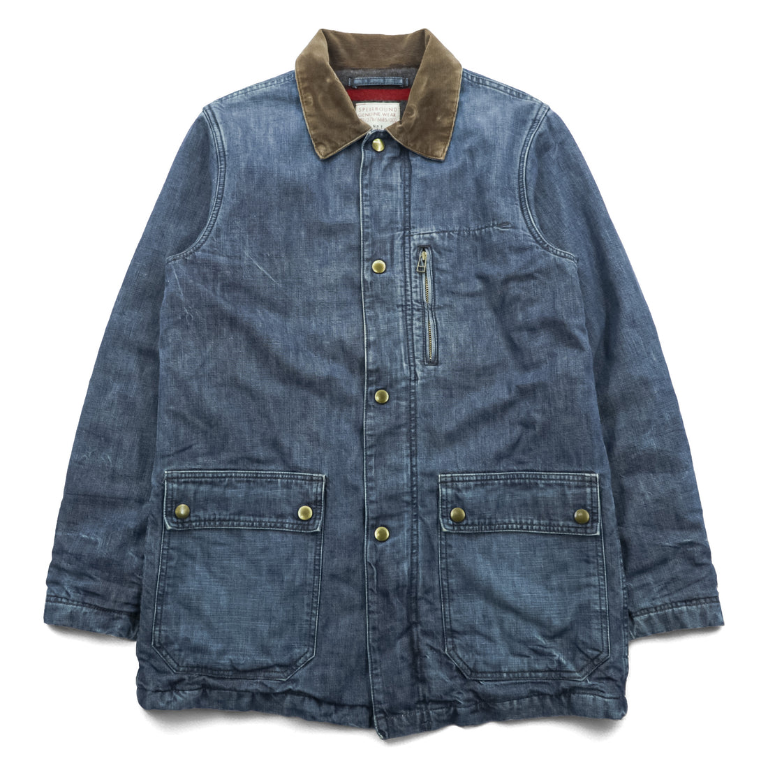 SPELL BOUND Made in Japan Denim Chore Coat Coverall M Indigo Corduroy Collar Blanket Lined