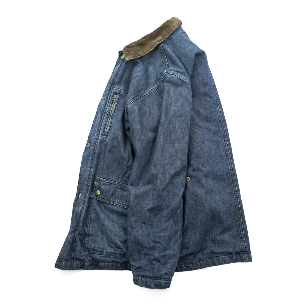 SPELL BOUND Made in Japan Denim Chore Coat Coverall M Indigo Corduroy Collar Blanket Lined