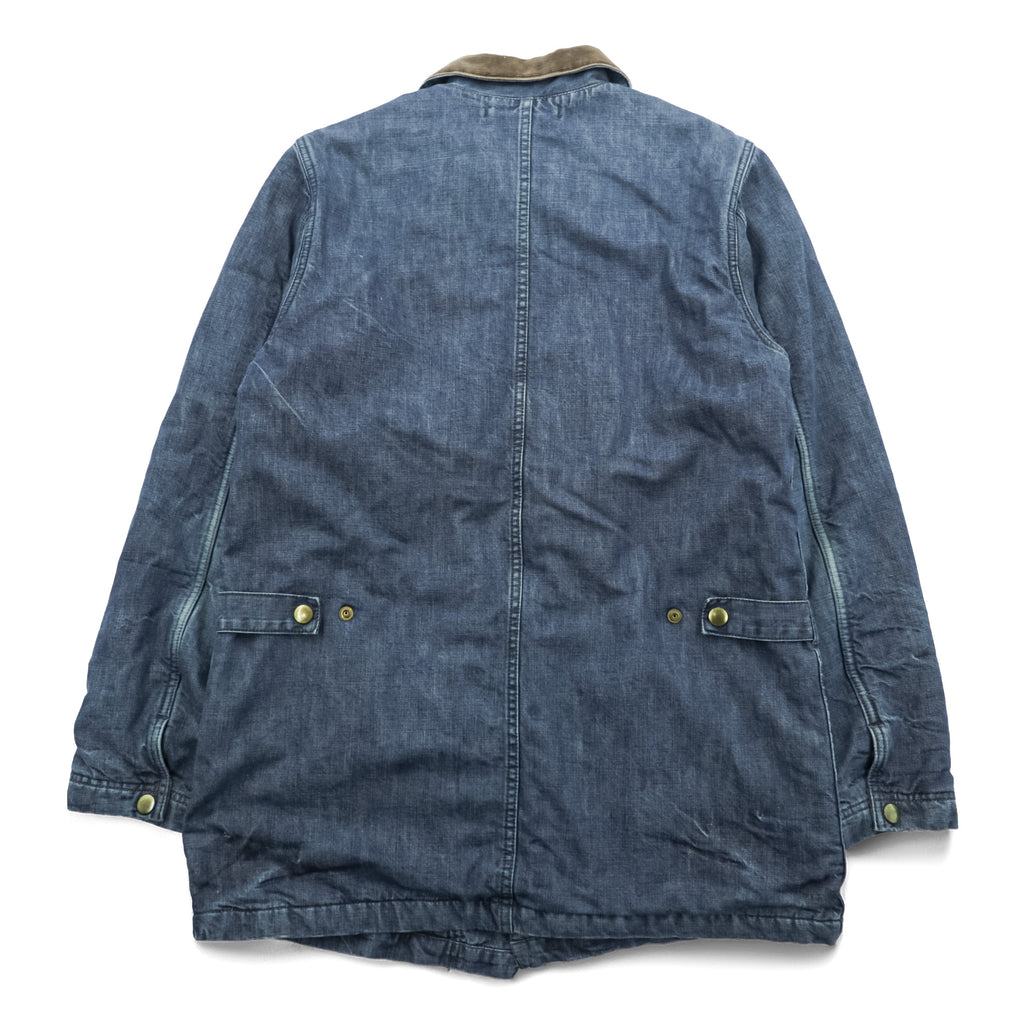 SPELL BOUND Made in Japan Denim Chore Coat Coverall M Indigo Corduroy Collar Blanket Lined