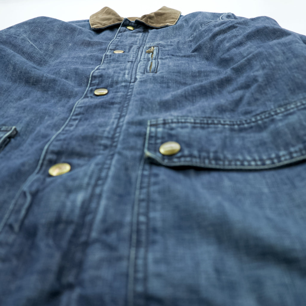 SPELL BOUND Made in Japan Denim Chore Coat Coverall M Indigo Corduroy Collar Blanket Lined