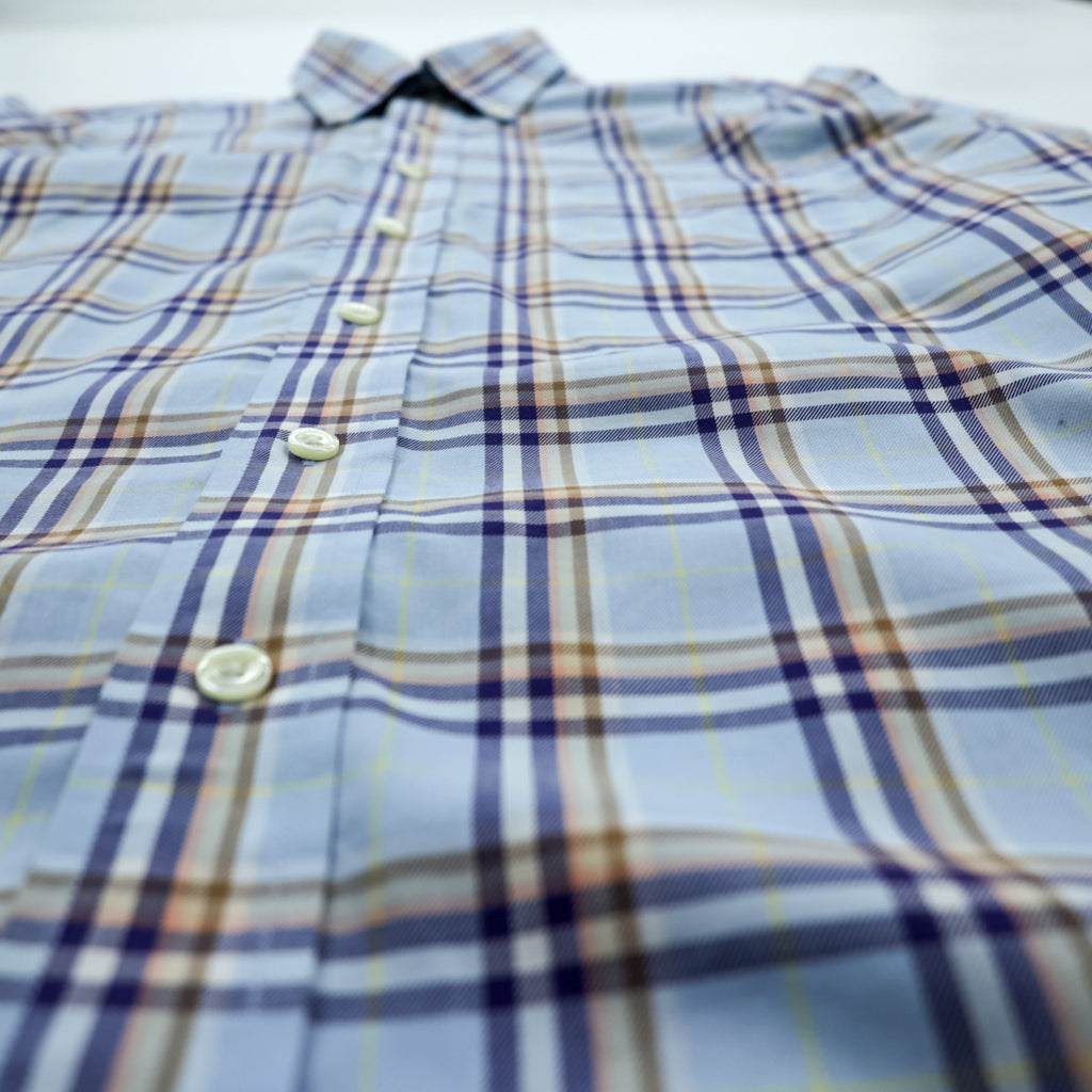 Brooks Brothers ボタンダウンシャツ M チェック ブルー コットン 胸ポケット ノンアイロン