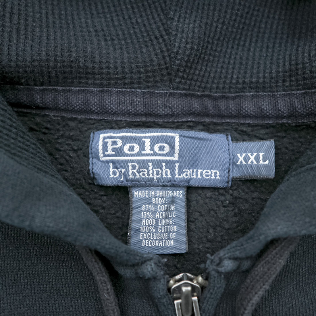 Polo Ralph Lauren 90s Big Pony Embroidered Zip Up Hoodie XL Black CONMER Zip