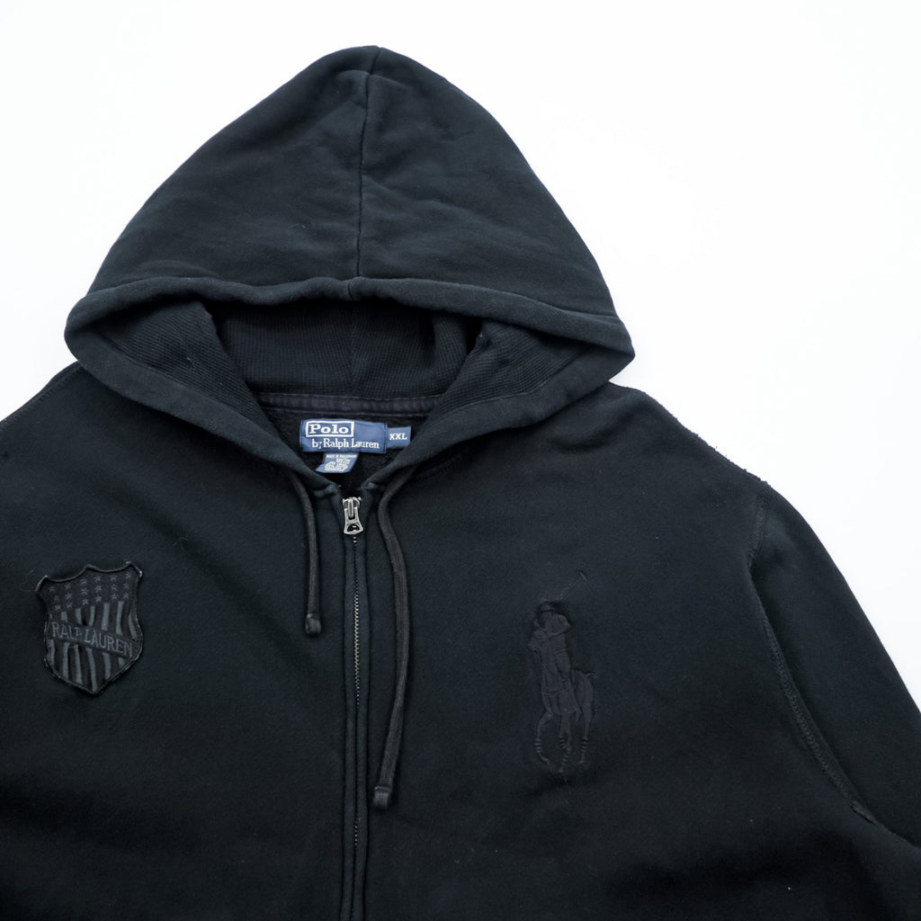 Polo Ralph Lauren 90s Big Pony Embroidered Zip Up Hoodie XL Black CONMER Zip