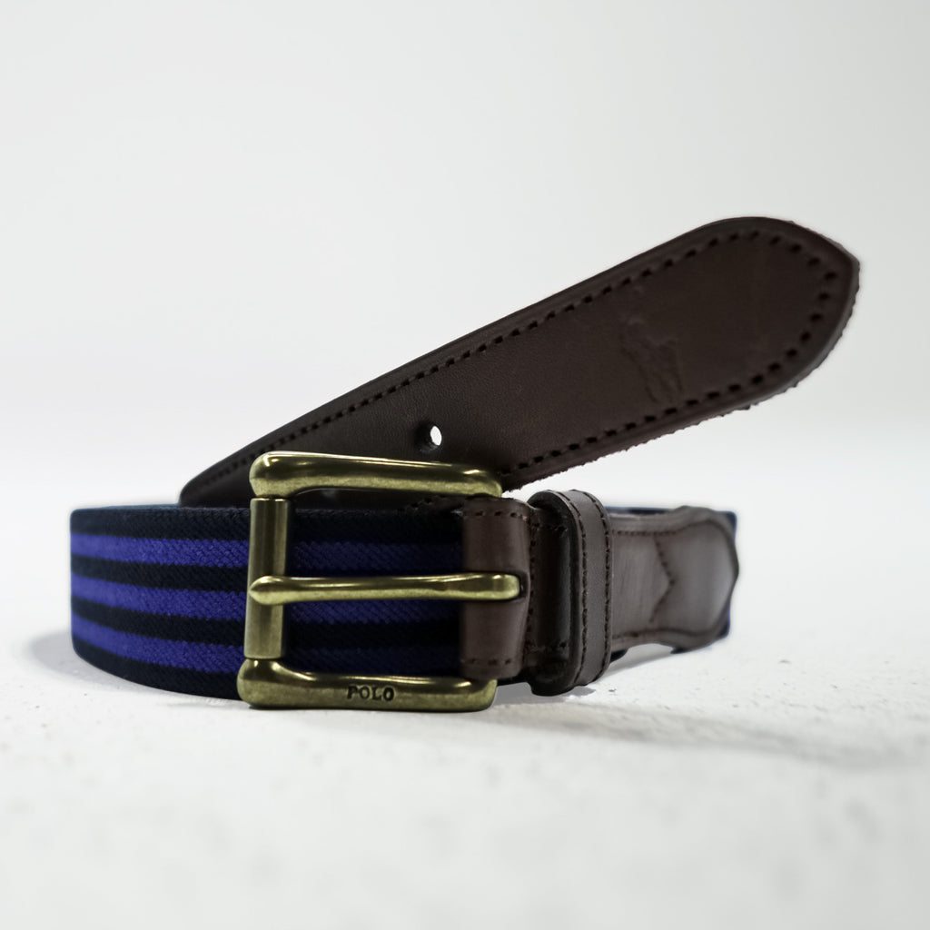 Polo Ralph Lauren Leather Elastic Ribbon Belt, Striped, Blue, Brown