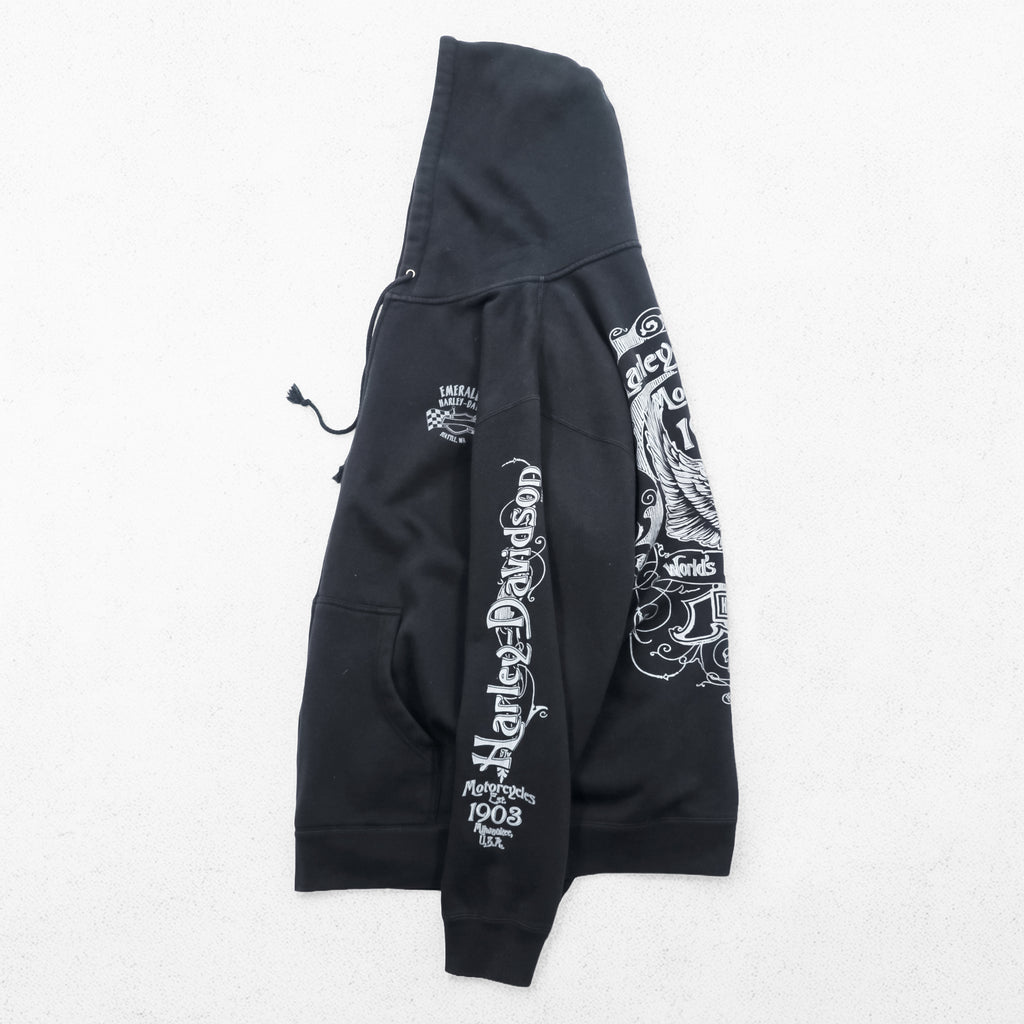 HARLEY DAVIDSON Zip Up Hoodie L Black EMERALD CITY Back Logo