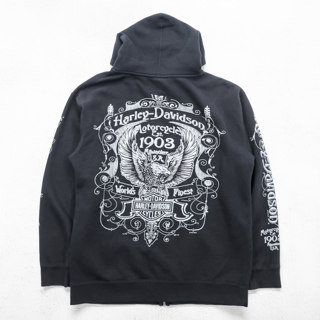 HARLEY DAVIDSON Zip Up Hoodie L Black EMERALD CITY Back Logo