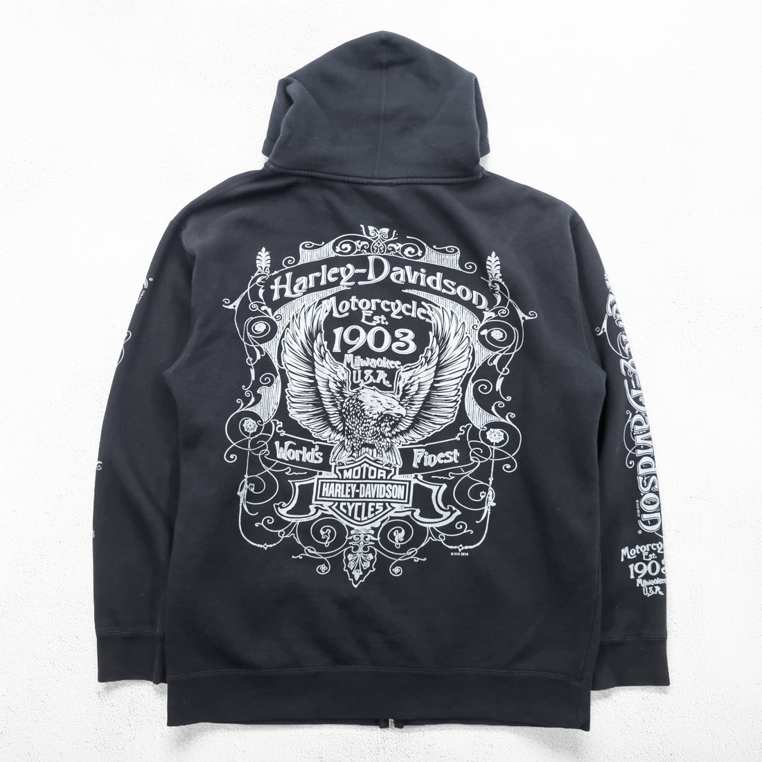 HARLEY DAVIDSON Zip Up Hoodie L Black EMERALD CITY Back Logo