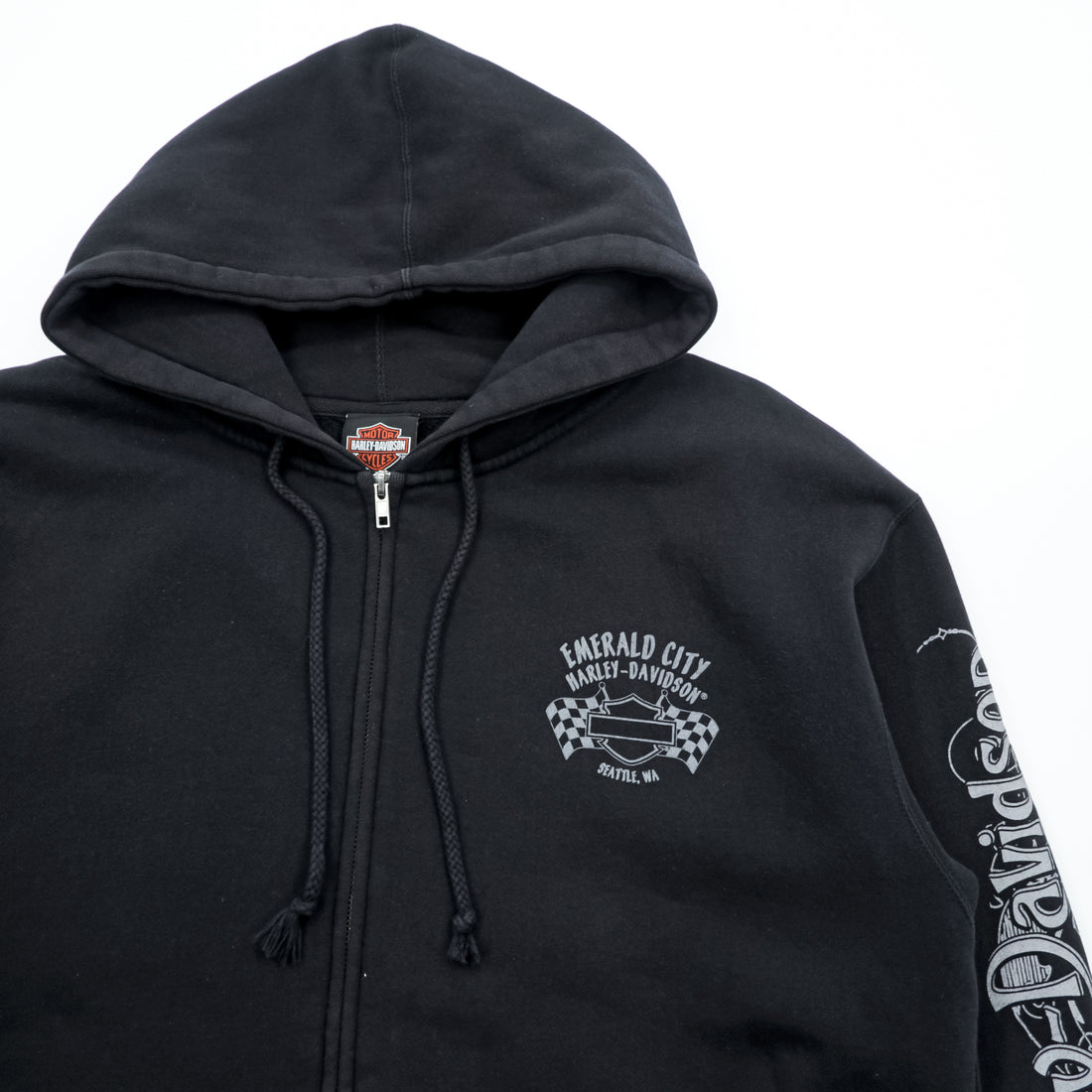 HARLEY DAVIDSON Zip Up Hoodie L Black EMERALD CITY Back Logo