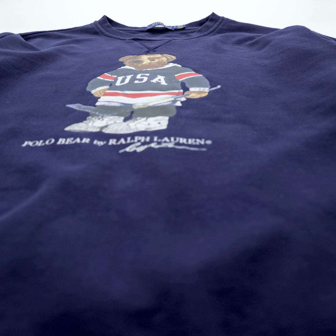Polo Ralph Lauren ポロベア 前V スウェット トレーナー M ネイビー USA ホッケー コットン クルーネック