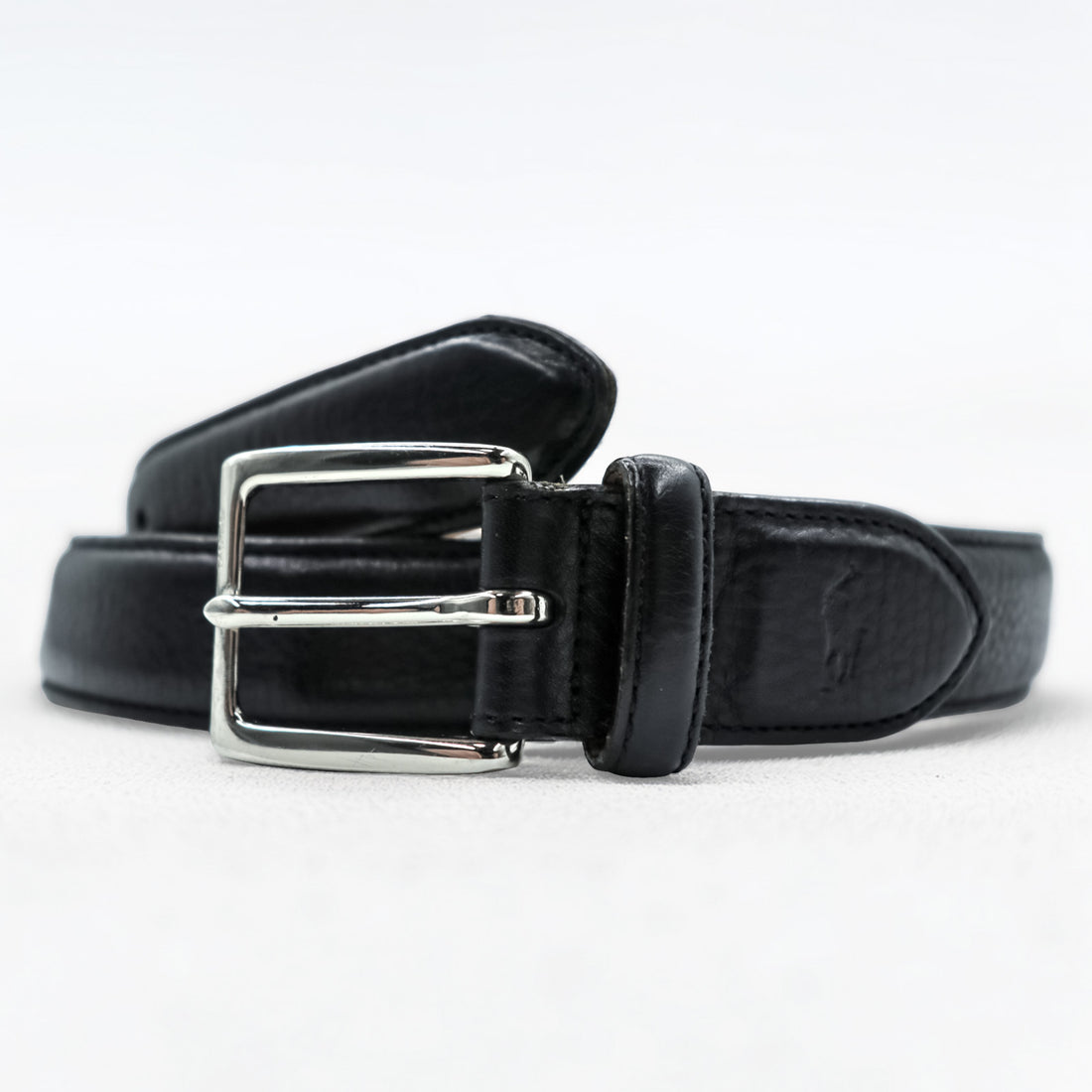 Polo Ralph Lauren 日本製 レザーベルト L～XL ブラック シルバー バックル メタル
